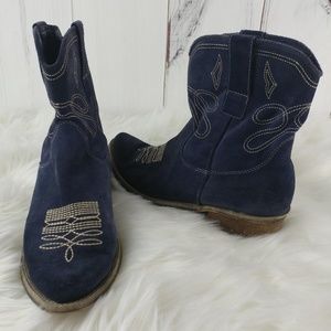 Nine West Jannr Blue Suede Western Cowboy Boots